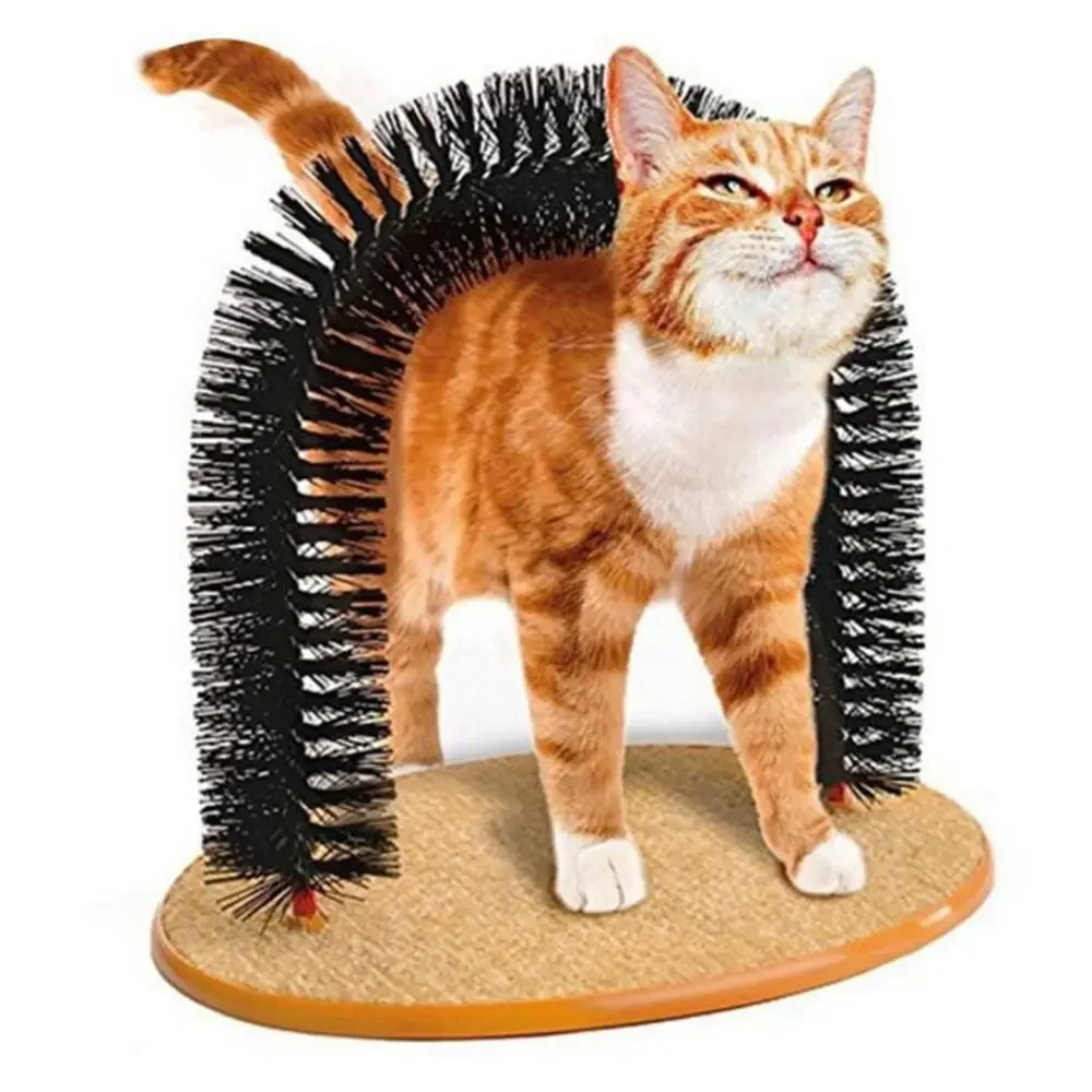 Cat Arch Self‑Groomer Scratcher Toy with Hanging Mouse, Pet Massage Comb